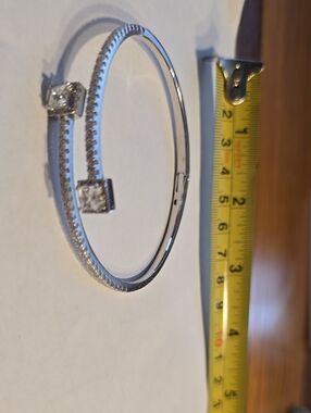 Silver-Tone Cubic Zirconia Open Bangle Bracelet - Elegant Clear Sparkle